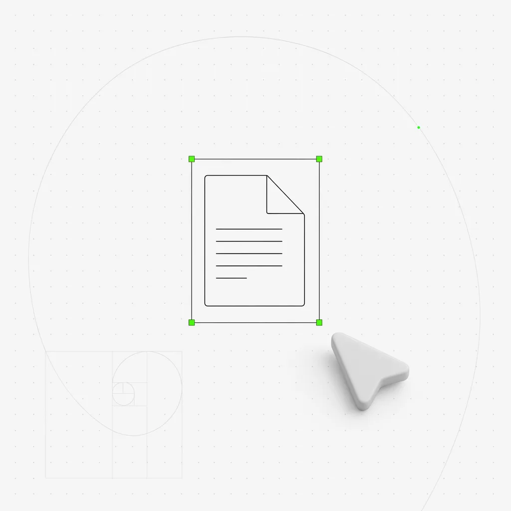 Uma única folha de documento markdown com linhas de texto simples, selecionada em um quadro verde sobre um fundo editorial quase branco